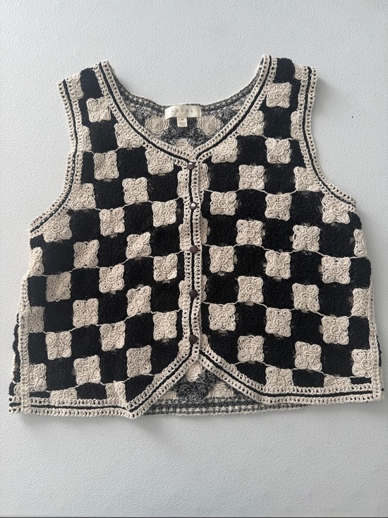 Adiva Jackets & Blazers - Crochet Checkered Button Up Vest
